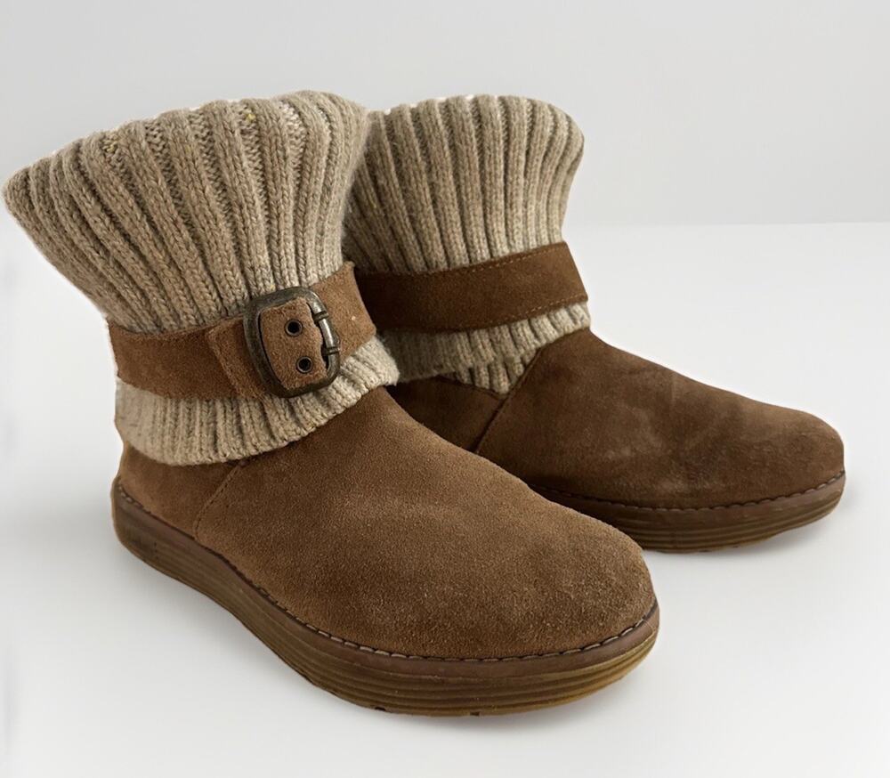 Skechers Jadore Boots Womens 7 Suede Knit Fold Down Chestnut Brown Cozy Winter